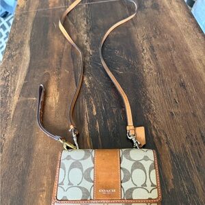 Coach Tan and Brown Crossbody Wallet